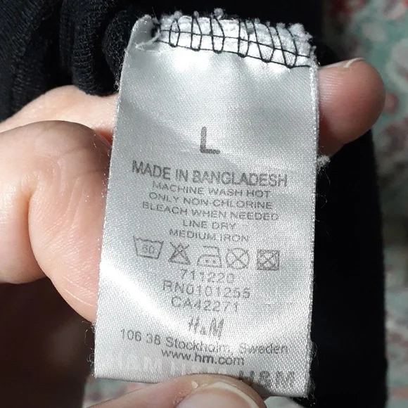 H&M Black Cotton T-Shirt, Size L - Picture 7 of 8